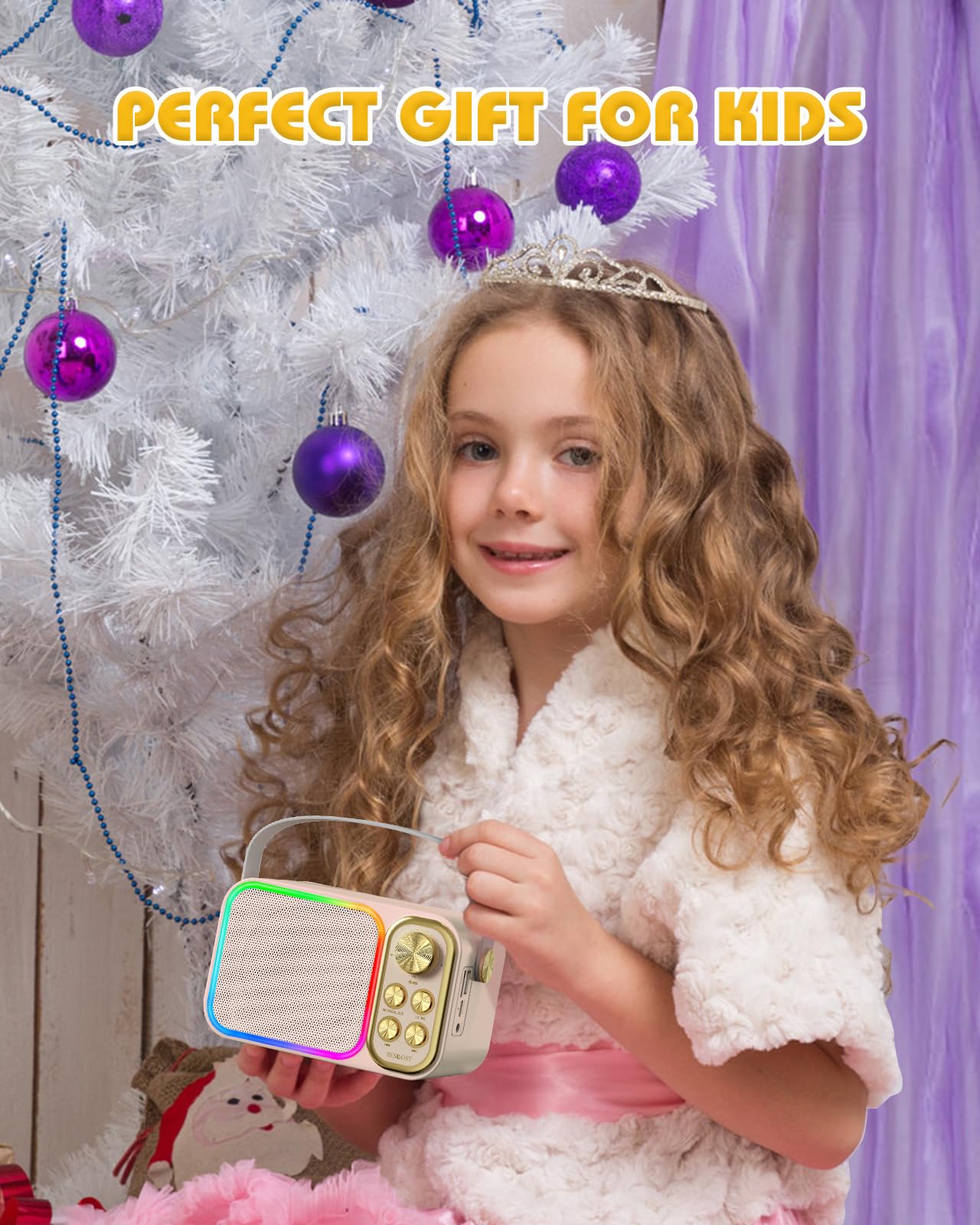 LED Karaoke 2 Micrófonos Inalámbricos, Infantil Karaoke Profesional, Máquina de Karaoke Portátil Bluetooth con 7 Efectos de Voz Cambiantes, Batería Recargable Incorporada