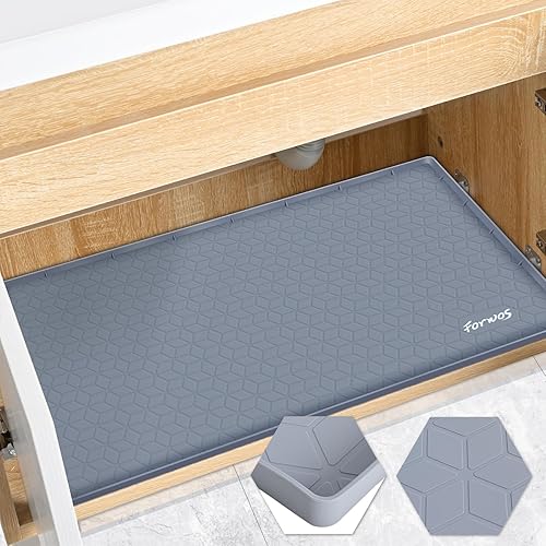 Under Sink Mat, 34" x 22" Extra Thick Silicone Mats for Kitchen Waterproof, Under Sink Cabinet Organizers and Storage, Sink and Cabinet Protector,
