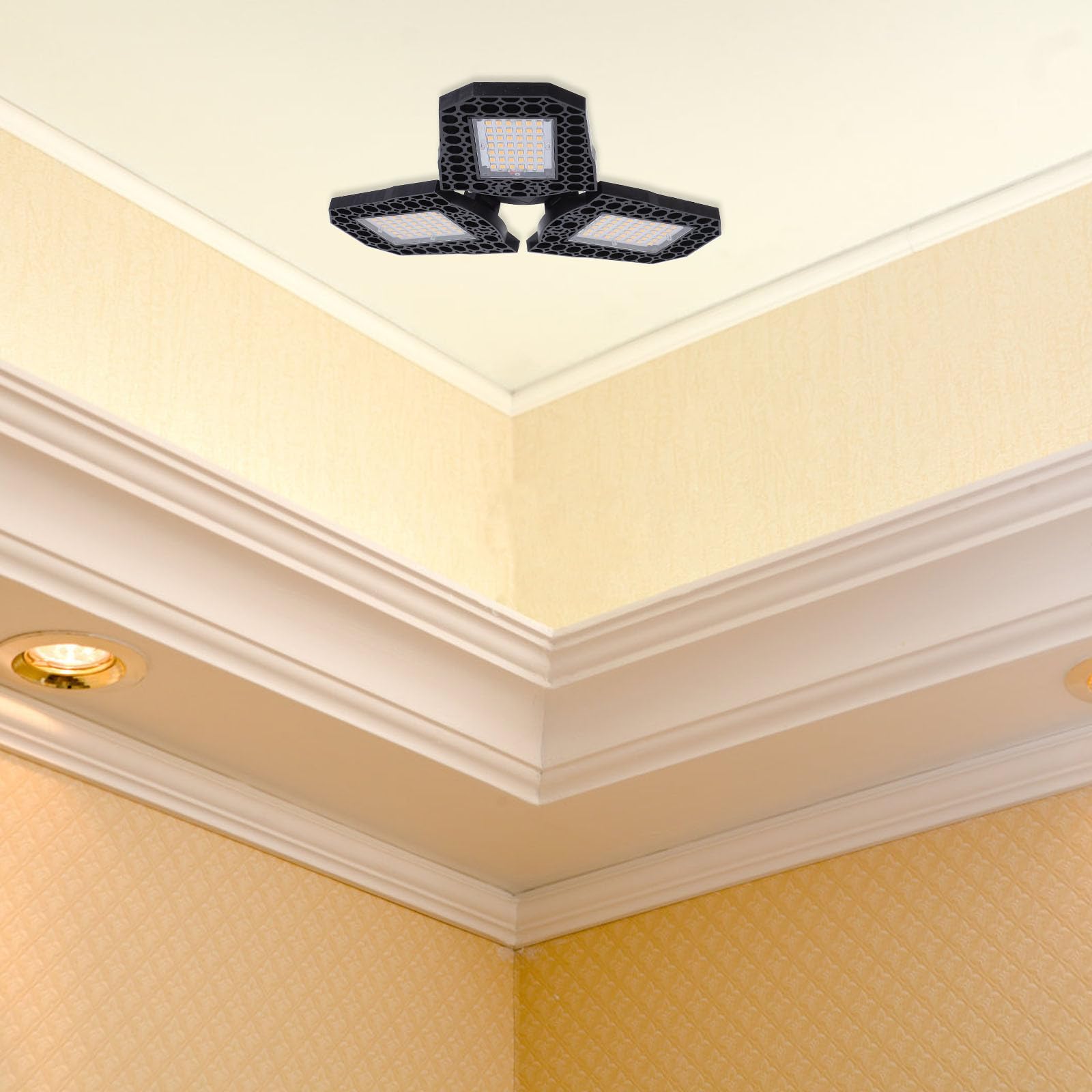 VILLCASE LED Folding Workshop Light 60w Warm White Three-Leaf Deformation Garage Ceiling Lamp for Warehouse and Industrial Lighting — view 4