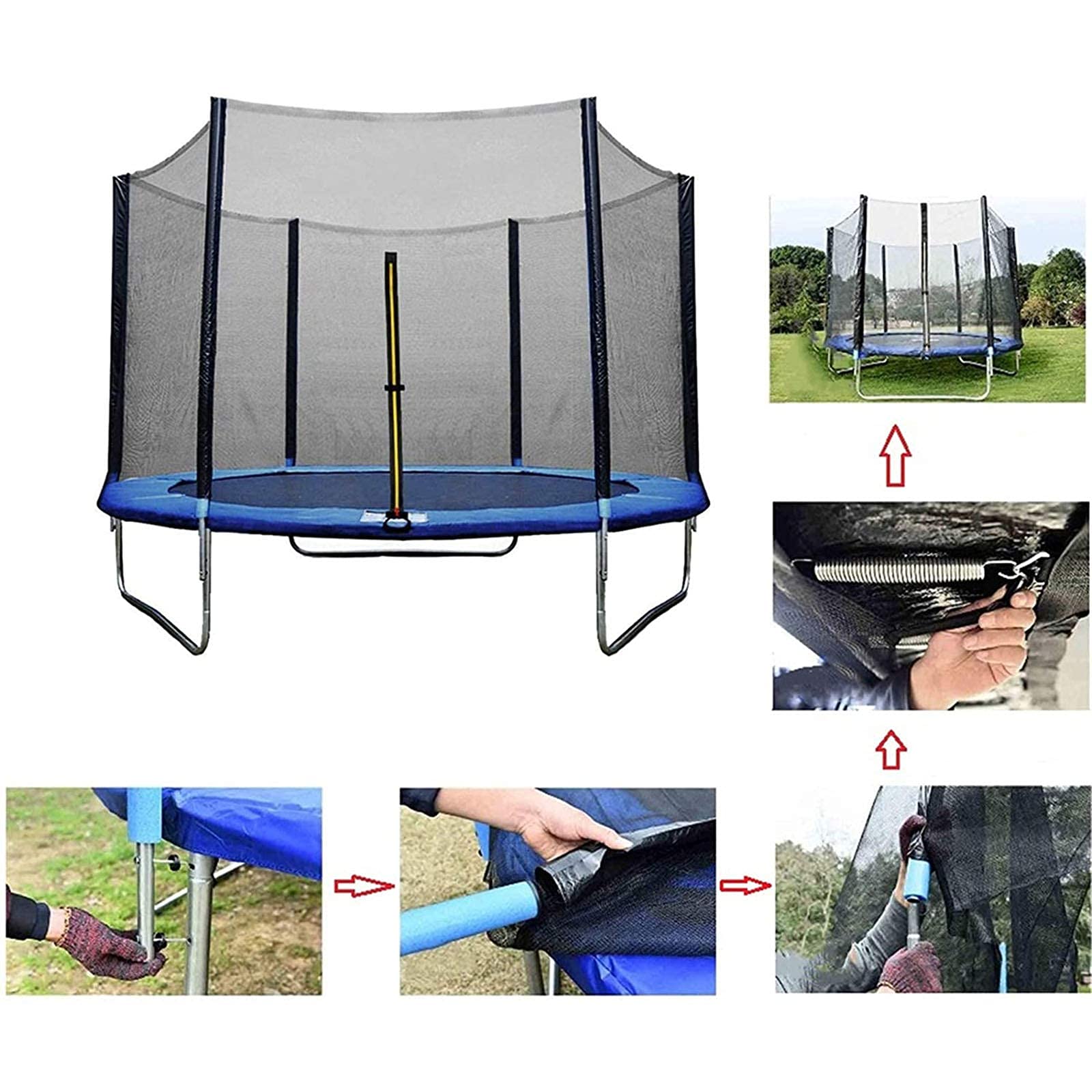 WOLWES Net De Remplacement Net De Sécurité Pour Trampoline 306 366 396 427 Cm, Filet De Protection Pour Trampolines 8 Barres,Résistant Aux UV,12FT/8/3.66m