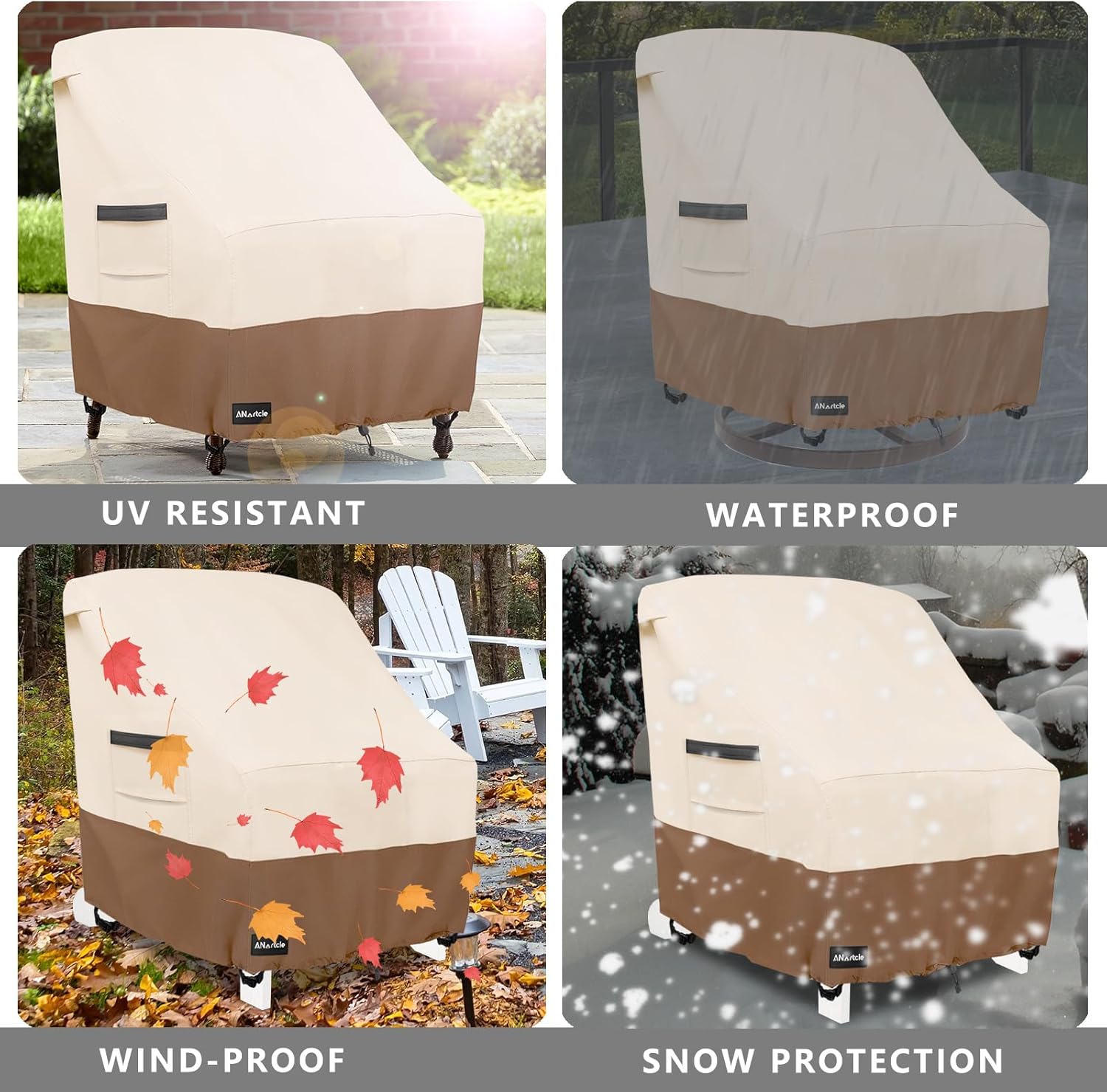 Outdoor Swivel Lounge Chair Cover 2 Pack,600D Waterproof Heavy Duty Outdoor Chair Covers(30 W x 34 D x 38.5 H inches),Patio Swivel Chair Covers for Outdoor Furniture,Beige&brown. - Image 8