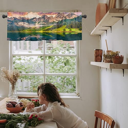 Miniatura 6 de Curtain Valances for Windows, Natural Landscape Scenery Beautiful Dreamy Sundown Sunset Lake Rod Pocket Valance Window Treatments Short Curtains for