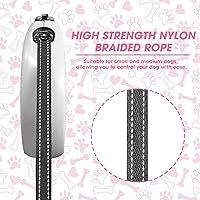 Vista 4 de Correa retráctil para perro de 16 pies, correa de nailon resistente con botón de bloqueo rápido para perros pequeños y medianos (rosa)