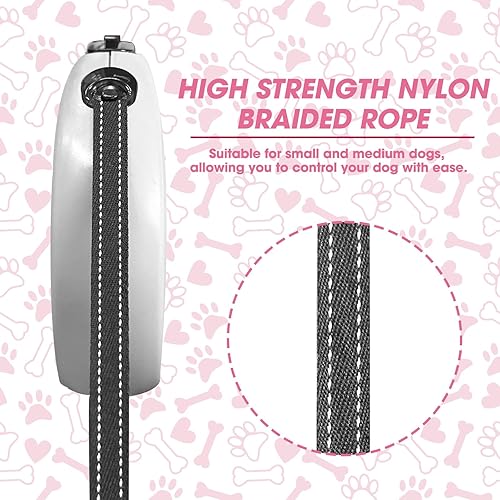 Miniatura 4 de Correa retráctil para perro de 16 pies, correa de nailon resistente con botón de bloqueo rápido para perros pequeños y medianos (rosa)
