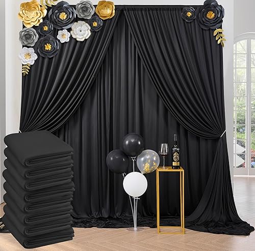 Paneles de cortina de fondo negro sin arrugas, 10 x 40 pies, cortinas de fondo de fotografía de poliéster, suministros de decoración del hogar para