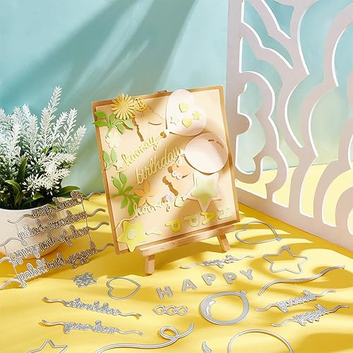 Miniatura 4 de INFUNLY 26 piezas de globos de palabras troqueladas Love You Valentine troquelado de metal para feliz cumpleaños, plantillas de papel troquelado