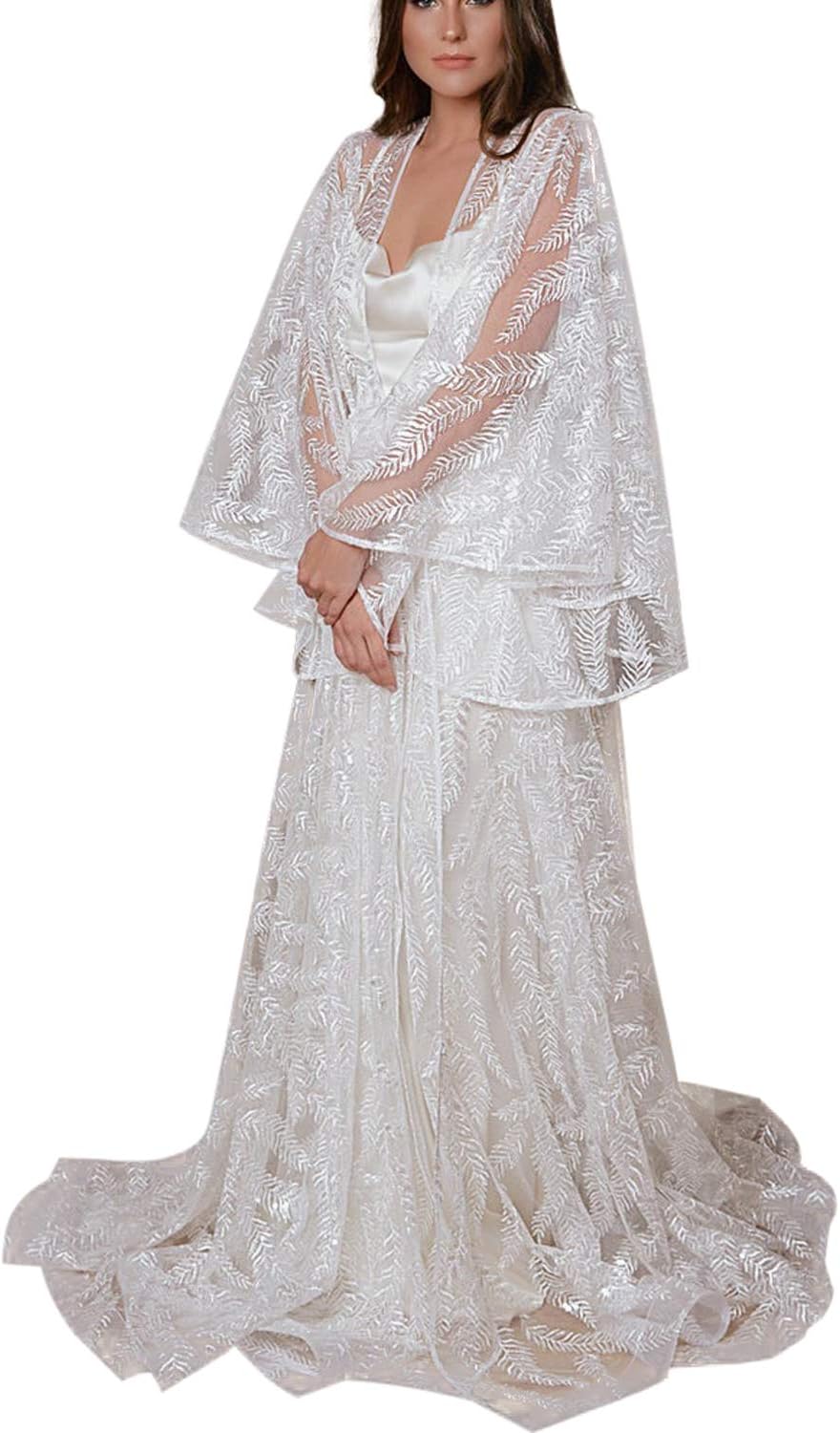 Women Nightgown Chiffon Embroidery Dress Sheer Lace Nightwear Sleepwear Cover up Sexy Robe Pajamas