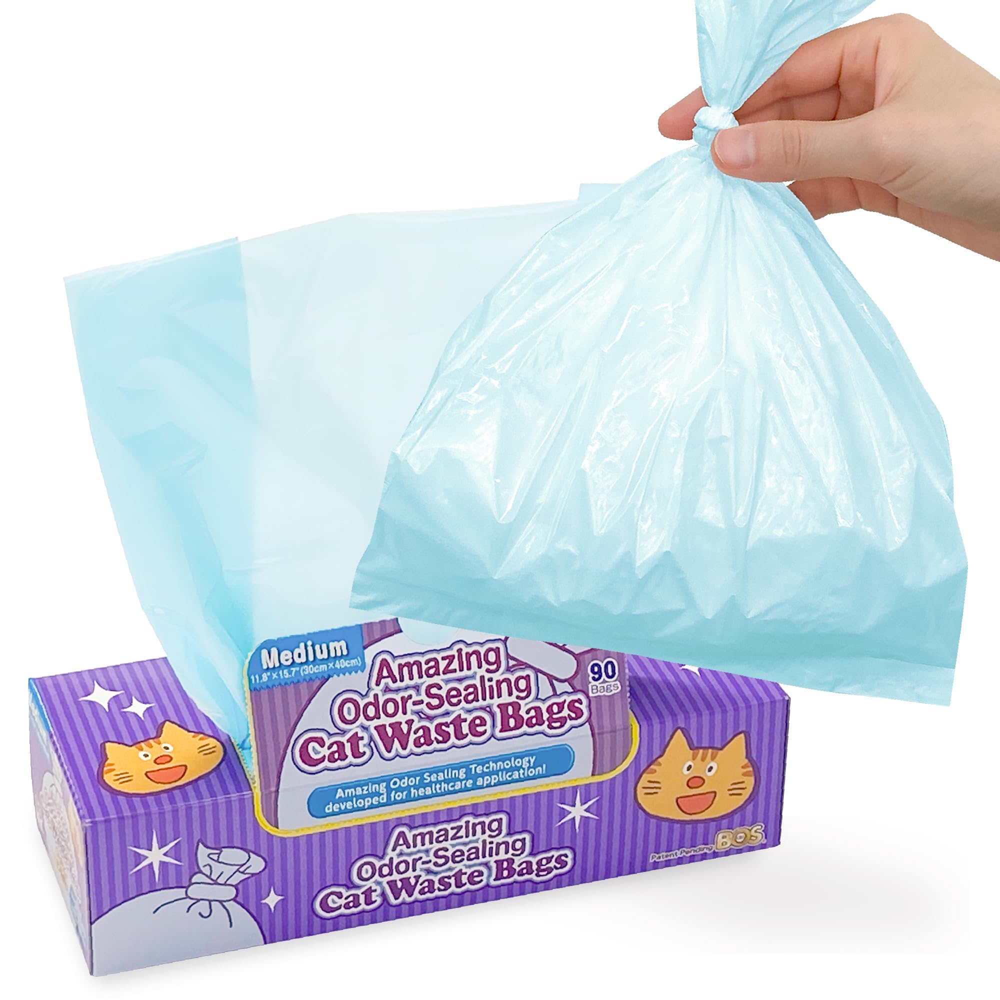 BOS Amazing Odor Sealing Cat Waste Disposal Bags - Durable and Unscented [Size: M, Color: Light blue] (90 count, Pack of 1) (90 Bags)