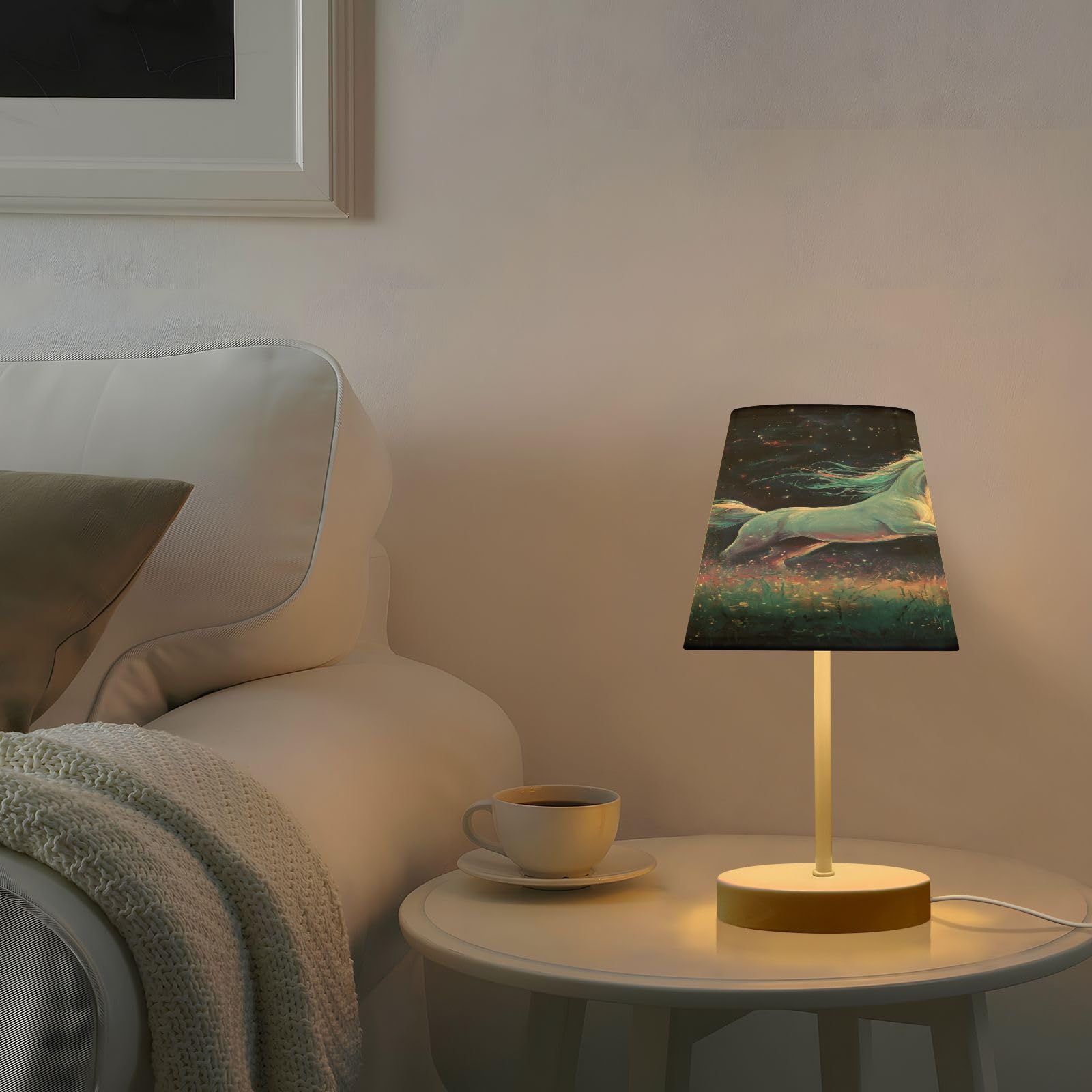Mnsruu Lampe de chevet licorne cheval galaxie lampe de table LED lampe de bureau abat-jour en tissu pour chambre à coucher salon M