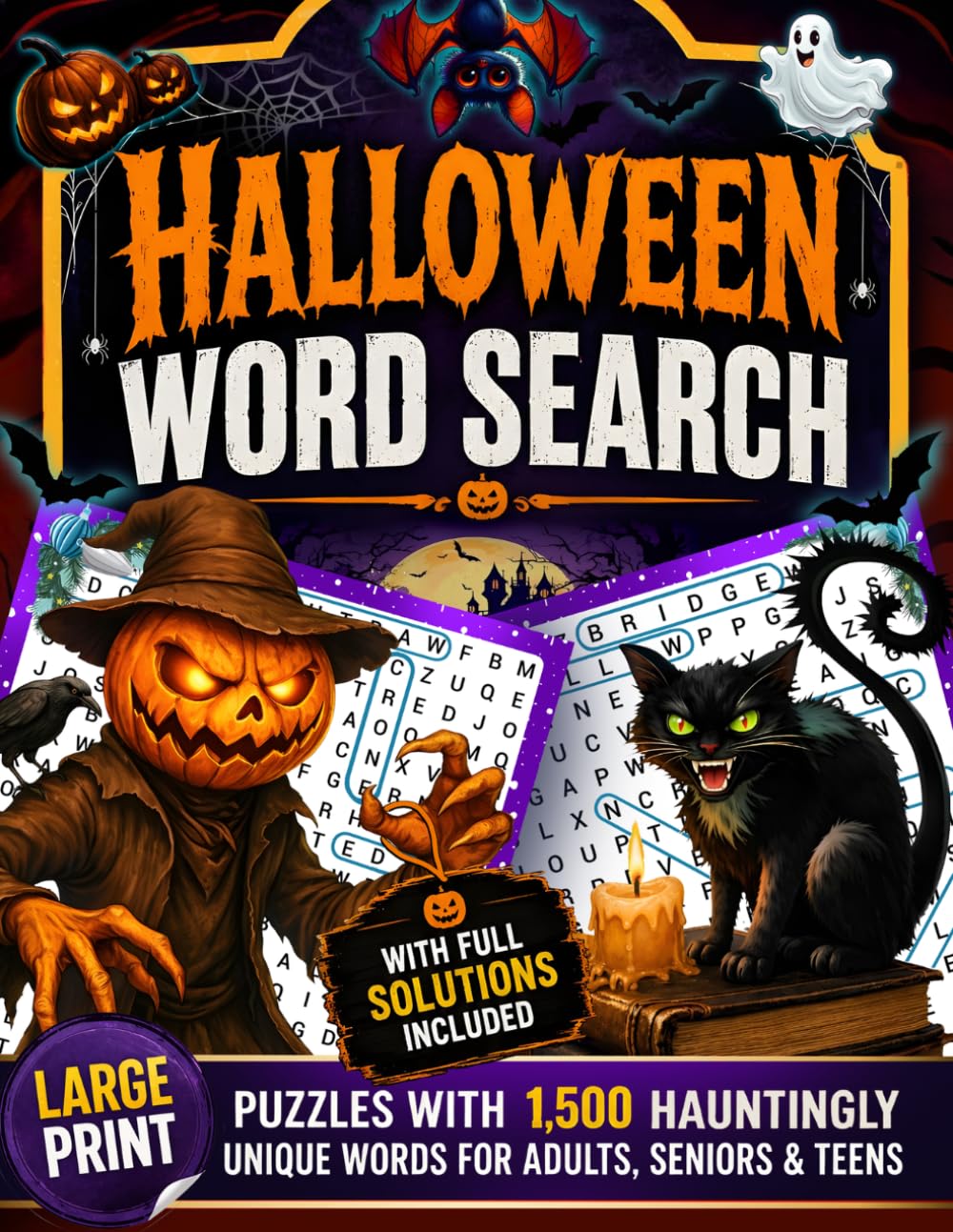 Halloween Word Search Puzzles Large Print: Word Search Puzzles with 1500 Hauntingly unique words for Adults, Seniors & Teens