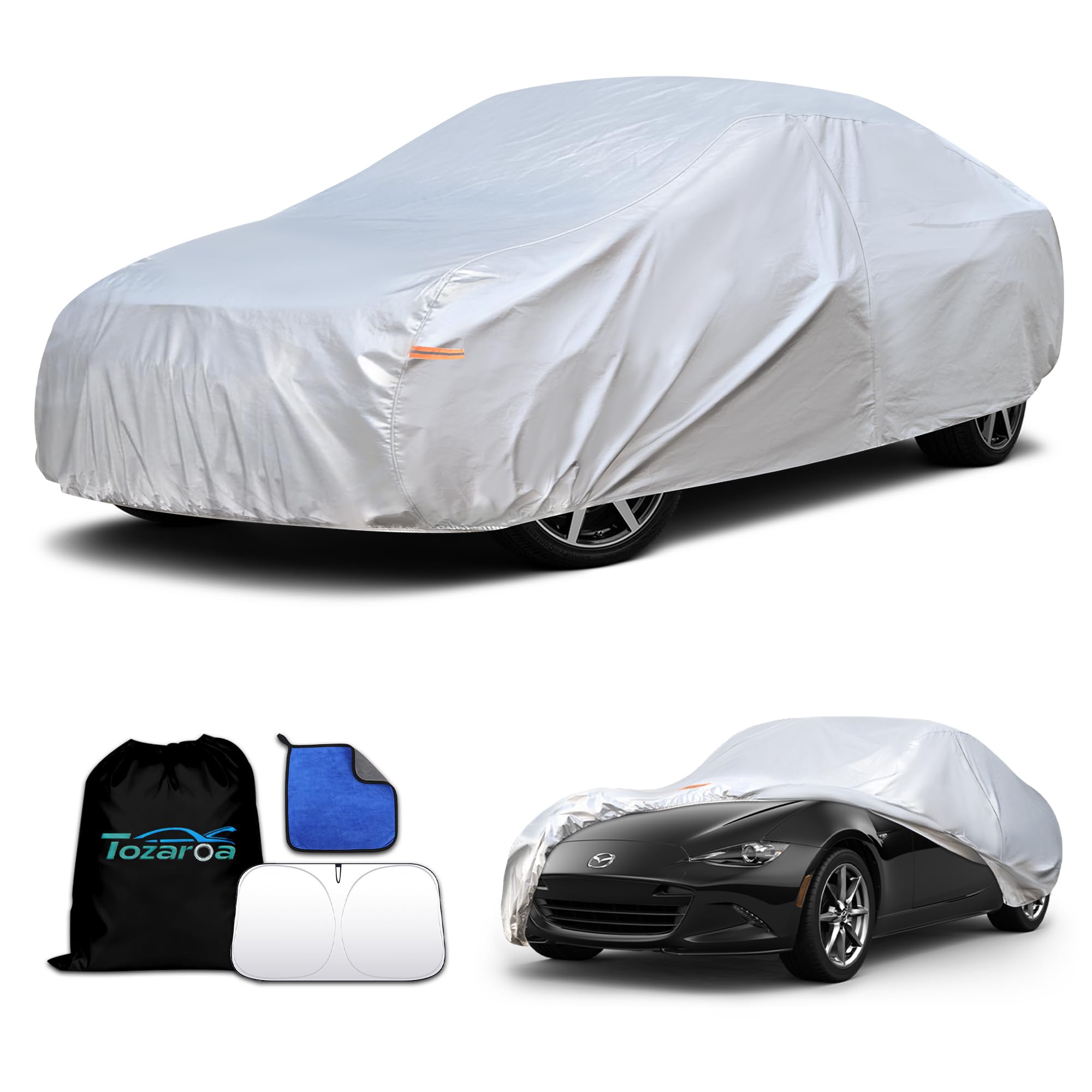 Car Cover Waterproof All-Weather,Heavy-Duty Outdoor Full Exterior Automobiles Snow Cover for SUV 181-190 inch,with Sun Visor,Anti-Scratch Cotton Lining & Zippered,Towel&Storage Bag — view 17