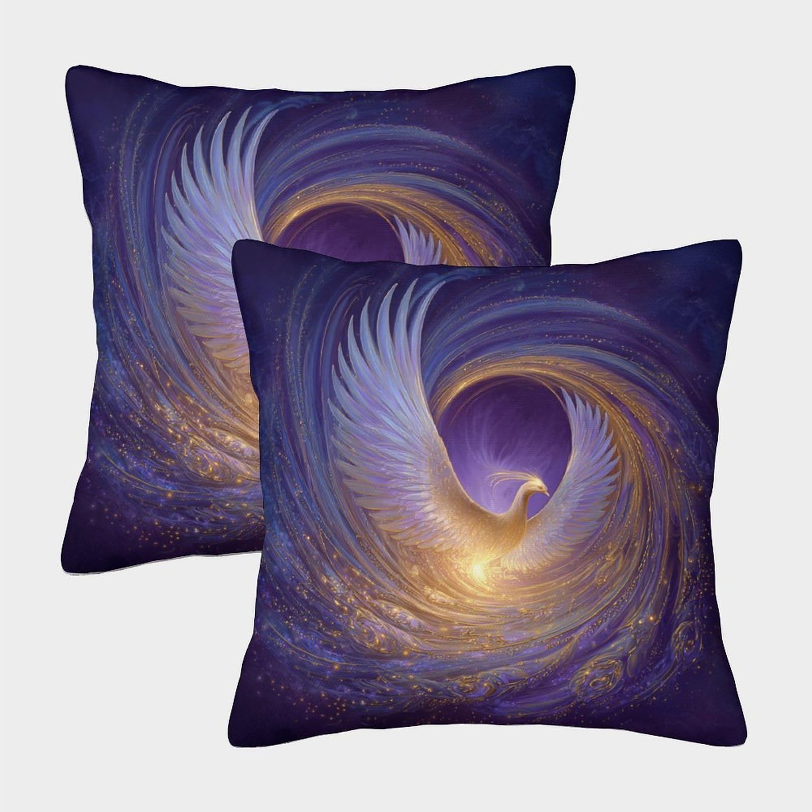 kaiyun 2 Pack Phoenix, Golden Spiral Light Luxury Digital Printed Soft 3D Themed Square Cushion Cover 40x40cm