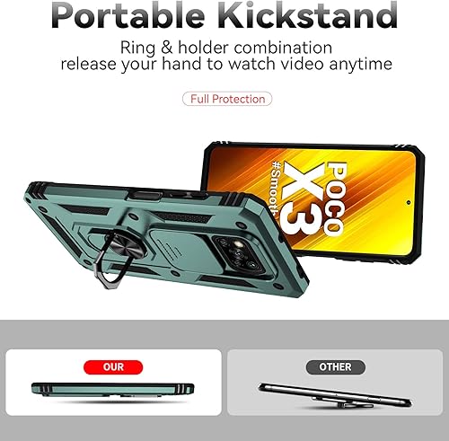 Miniatura 44 de Asuwish Funda de teléfono para Xiaomi Poco X3 Pro/PocoX3 NFC/Poco X3 con cubierta de cámara deslizante Protector de pantalla de vidrio templado