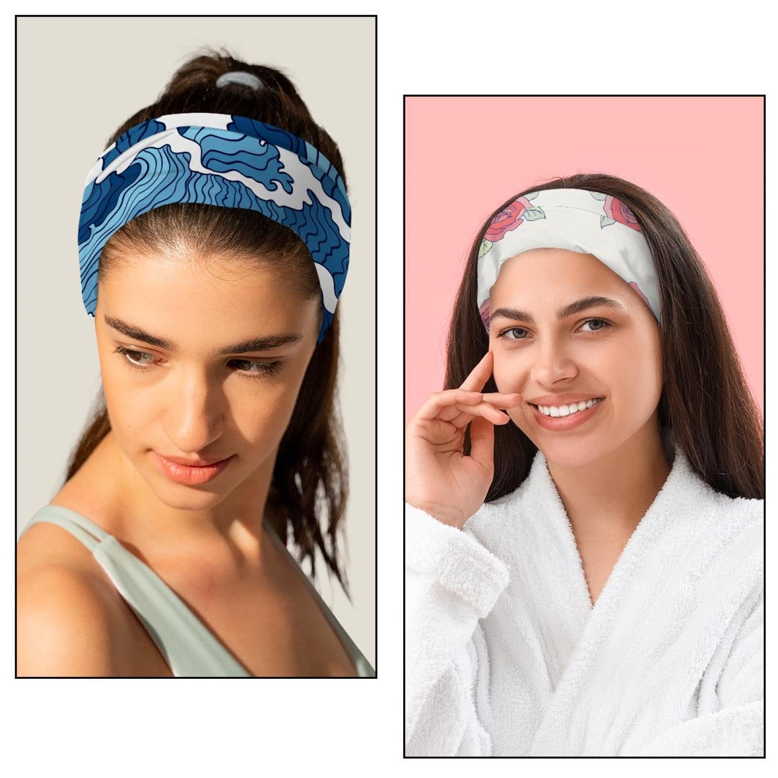 Lot de 6 bandeaux élastiques à motif de flamant rose avec chapeau de Noël antidérapants pour femmes, idéal pour le yoga, la sueur, le sport, l'entraînement