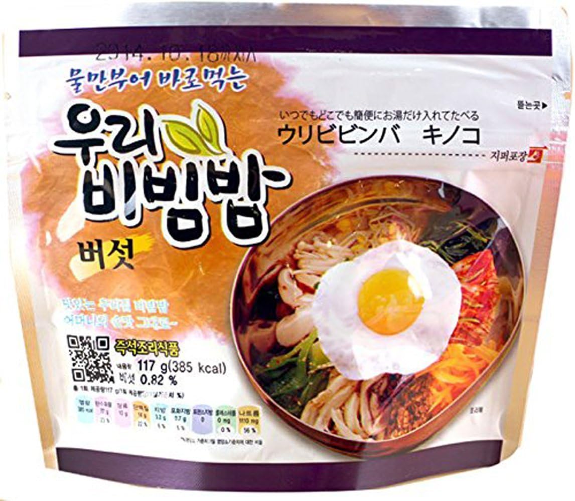 Woori's Ready to Eat Bibimbap Korean Mixed Rice Bowl100g (3.53oz) 335 Kcal - (MUSHROOM, 6 PACK)