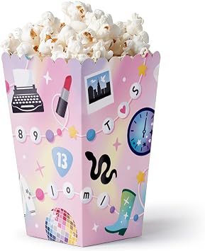 In My Party Era Popcorn Boxes - Celebrity Concert Party Treat Boxes - 12 Ct | Treat Box for Snacks, Candy, Small Party Favors, Popstar Birthday Party Supplies, Heavy-duty Cardstock, USA-made