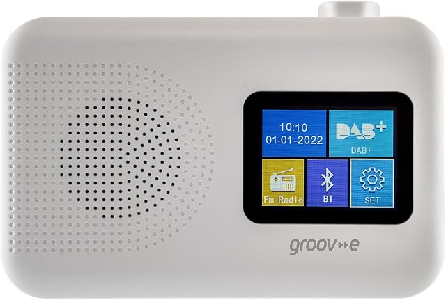 Groov-e Berlin Bluetooth DAB/FM Digital Radio Alarm Clocks Bedside Mains Powered | Battery Clock Radio | DAB Clock Radios For Bedroom | 3.5mm Headphone Input - White