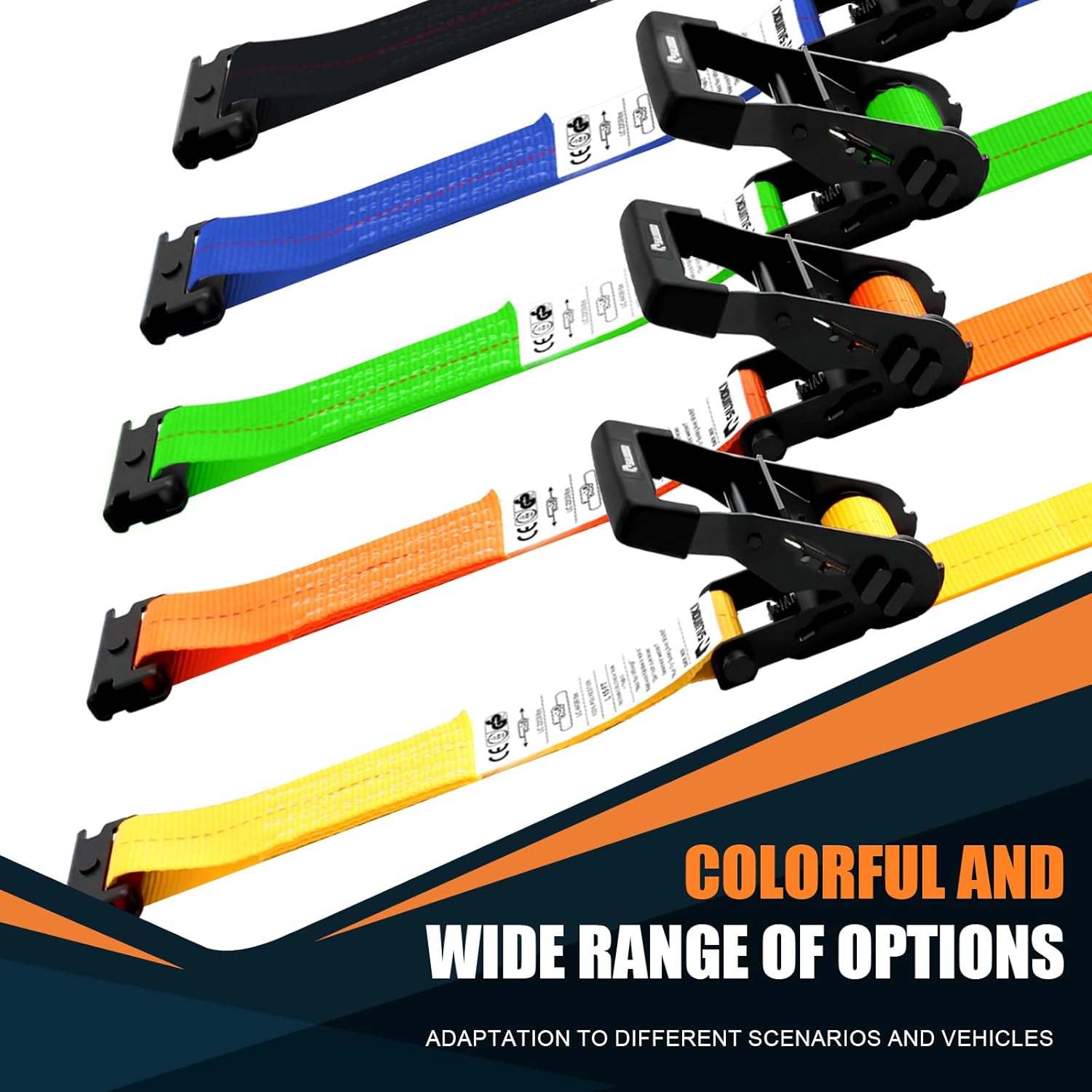 6 Pack E-Track Ratchet Straps 2" x 16ft Heavy Duty, Box Truck Cargo Strap, Etrack Accessories, 2200lbs Working Load for Trailer Green - Image 6