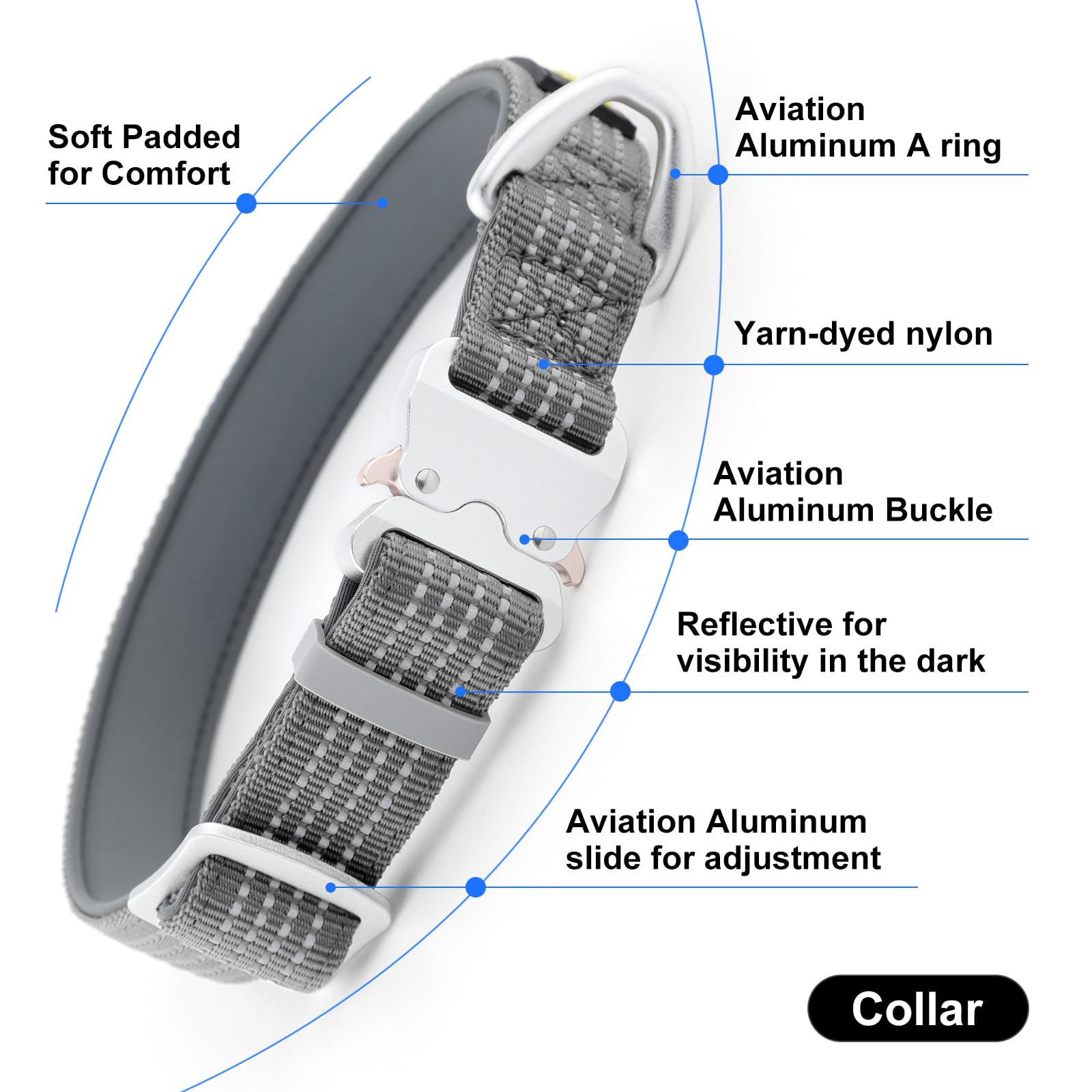 Plutus Pet Reflective Dog Collar with Aviation Aluminum Buckle, Neoprene Padded for comfort Lightweight - Image 2