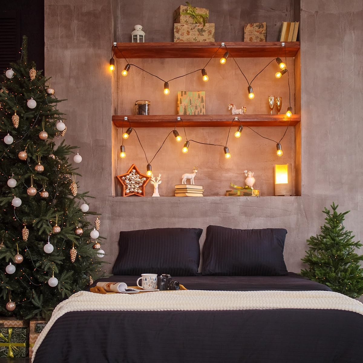 60Pcs Christmas Light Clips, Hooks for Outdoor String Lights Clips, Adhesive Cord Organizer Hooks, Sticky Wire Holder for Hanging Christmas Lights, Wall Cable, Fairy Lights (Clear, Medium)