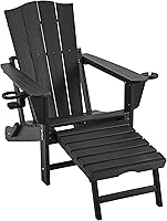Vista 13 de Yaheetech Silla Adirondack con otomana retráctil, silla plegable para patio para todo tipo de clima, con soporte para tazas y soporte para teléfono