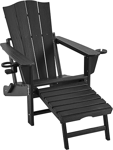 Yaheetech Adirondack - Silla otomana retráctil, silla plegable para todo tipo de clima, para patio, con soporte para tazas y soporte para teléfono
