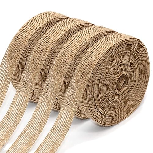 4 Rolls of Natural Burlap Fabric with Burlap Ribbon for
