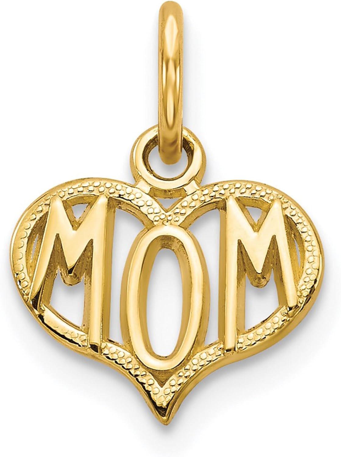 DewberryDiamonds 14k Yellow Gold MOM Heart Charm Pendant for Mother's Day (Weight : 0.52 gm, Length : 15 mm, Width : 10 mm)