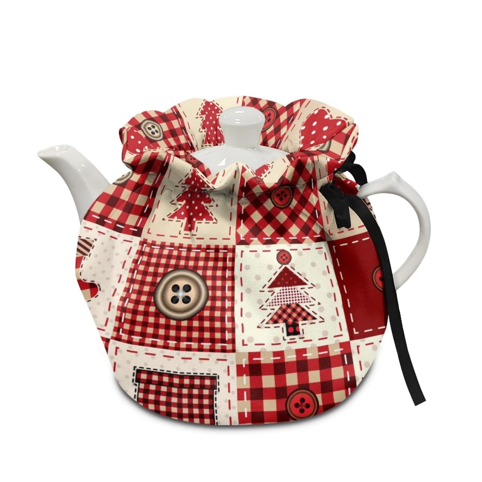 NETILGEN Tea Cosy Thermal Tea Pot Cozies for Teapots Kitchen Accessories Home Table Decorative Breakfast Warmer Teapot Cozies Dust Proof, Christmas Red Plaid