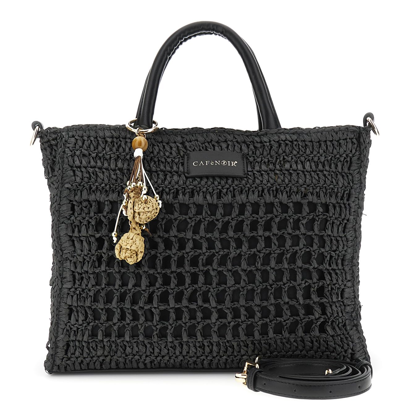 CAFèNOIR - Bolso De Rafia Con Elaboración De Crochet Y Charms, Para Mujer, Talla Única