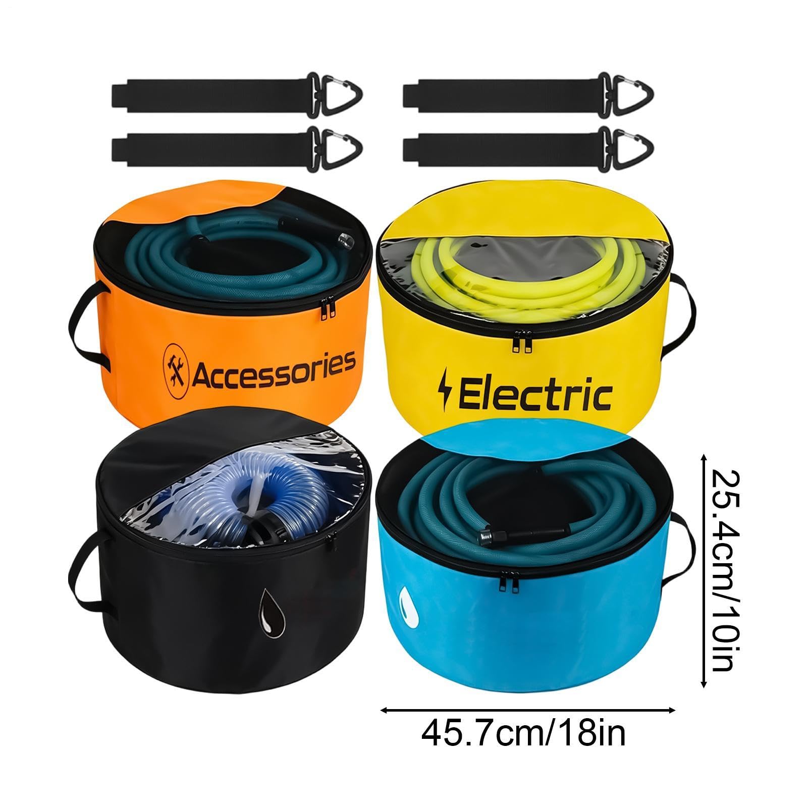 Wohnmobil Wasserschlauch Aufbewahrungstasche 4 Stück Wasserdichter Robuster | Wasserschlauchtasche mit Sichtfenster, Zweiwege-Reißverschluss Für Outdoor Garten Camping Werkzeug
