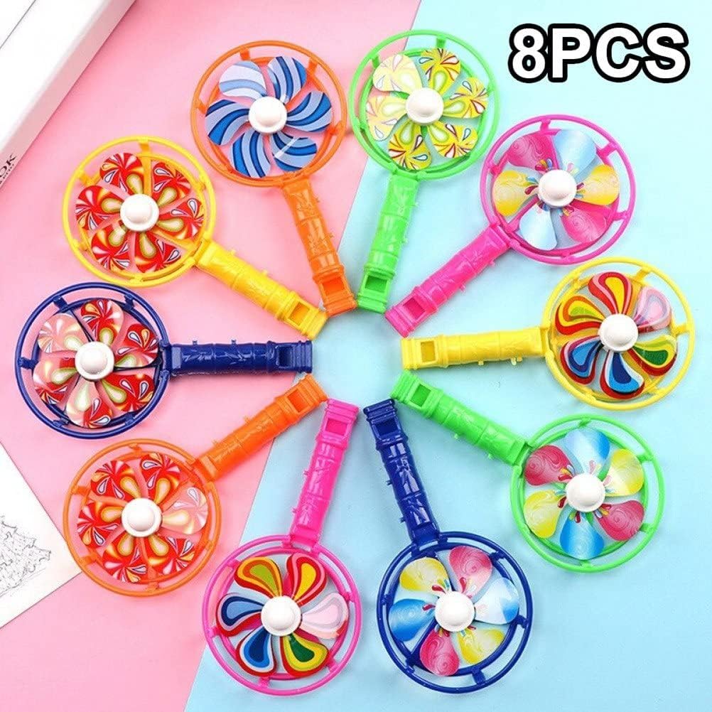 Set of 8 Colourful Windmill Whistles - Fun Toys for Kids, Perfect for Christmas, Birthdays and Party Bags