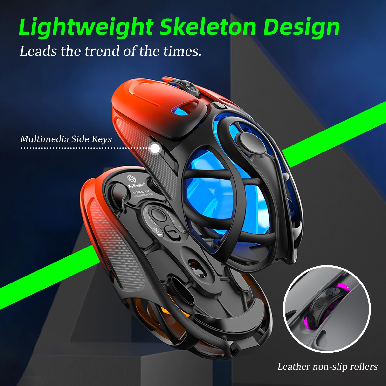 Mouse da gioco wireless fino a 10K DPI, mouse wireless Tri-Mode 2.4G/BT5.0/USB-C, 7 pulsanti programmabili, retroilluminazione RGB, mouse ergonomico ricaricabile per PC, Mac/laptop (arancione sfumato)
