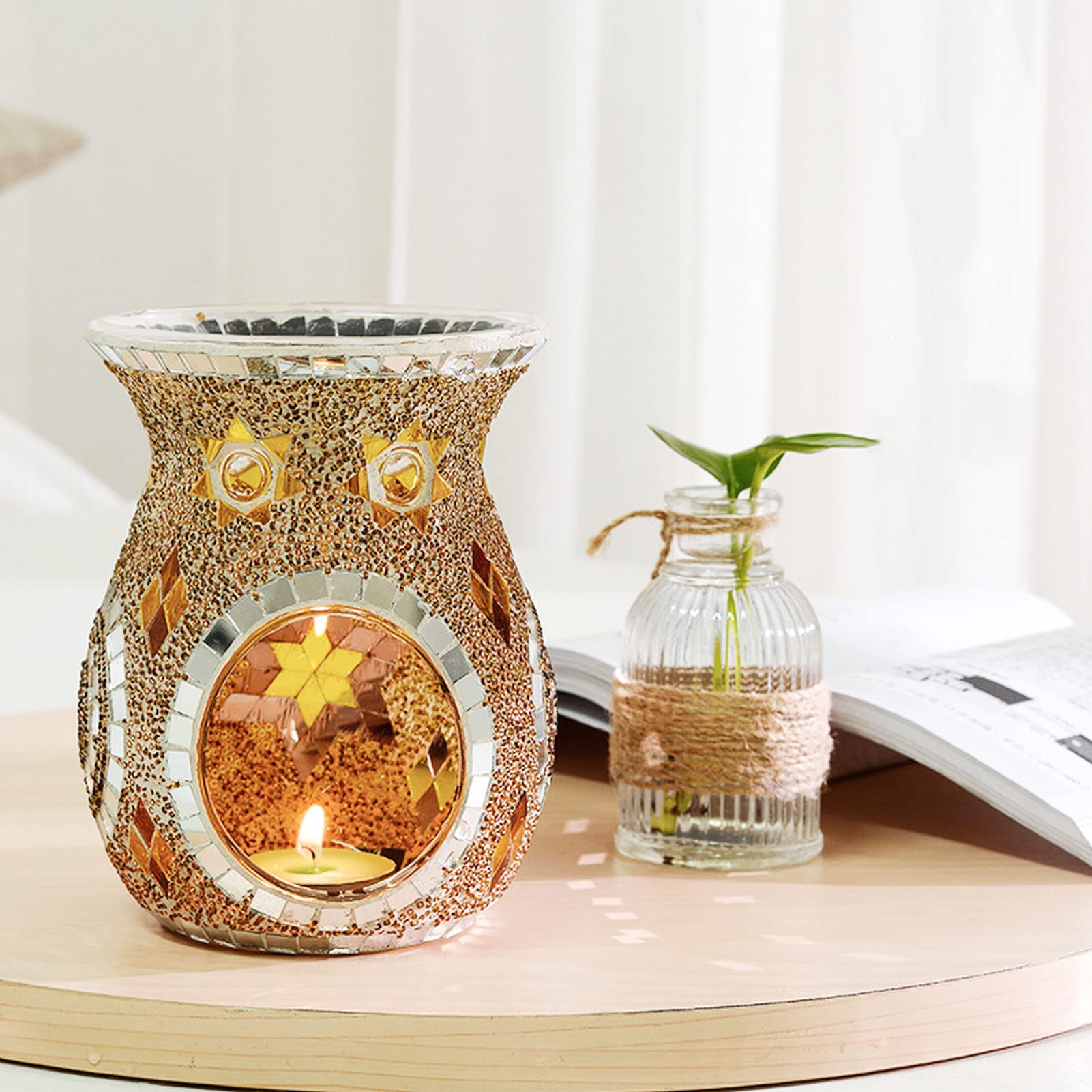 Kominek Na Olejki Eteryczne, Podgrzewacz Do Olejków Zapachowych, Palniki Na świeczniki Tealight, Mozaika Szklana Kadzidło Dyfuzor Zapachowy Tealight świecznik Do Aromaterapii Do Domowej Sypialni