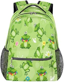 Mochilas para meninos e meninas sapo mochila para laptop, mochila escolar com vários bolsos, mochila de flores com alça de ombro ajustável para viagens, caminhadas, acampamento, Multi, Medium