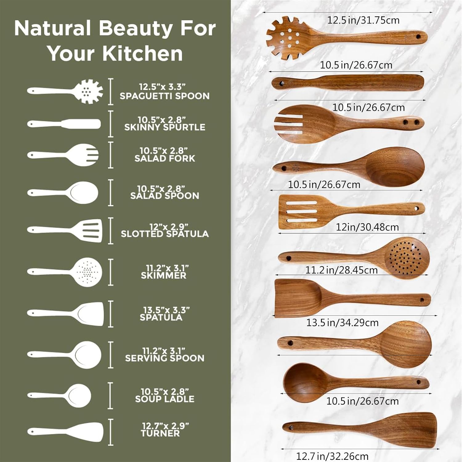Natural Wood Kitchen Utensils Set for Easy Nonstick Coating Spatula and Spoon Ergonomic Handle Tool Nonstick Utensils