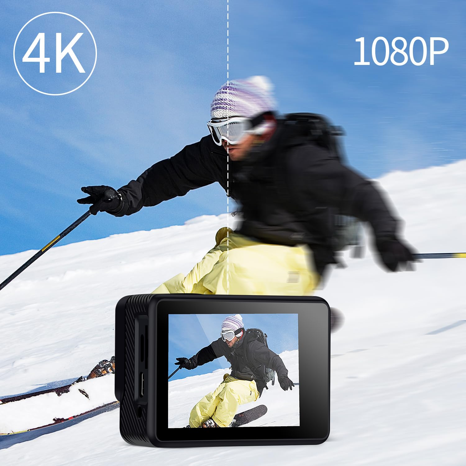 Action Cam 4k 16Mp WiFi Helmkamera 2,4G Fernbedienung Unterwasser 40m wasserdichte Kamera Externes Mikrofon 2x1350mAh Akku und Montagezubehör (APP wurde auf X-Sport Pro aktualisiert)