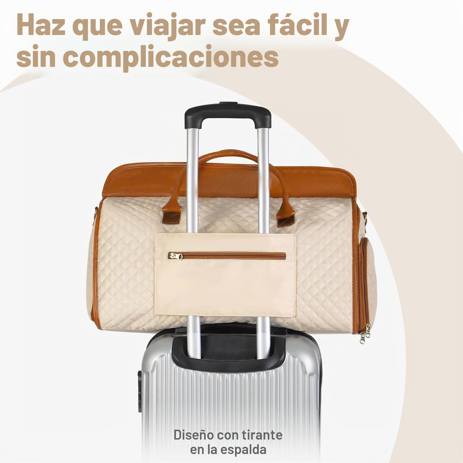 Portatrajes 2 en 1, Bolso de Viaje para Mujer, portatrajes Convertible para Llevar contigo, Bolso de Lona Grande Impermeable de Cuero PU con Bolsa para Zapatos,Beige