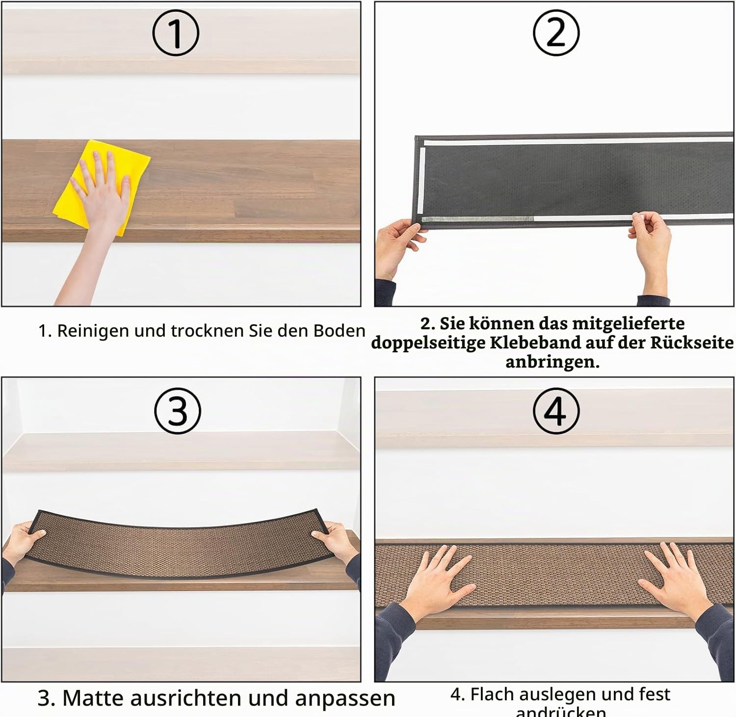 AKOZLIN Leinen Treppenstufen Matten, Maschinenwaschbar,8"×30",15 Stück | Rutschfest für Holzstufen, Für Kinder und Haustiere, Indoor Treppenläufer Beige