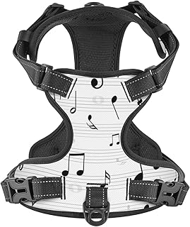 No Pull Dog Harness for X-Large Dogs Easy Walk Dog Vest Adjustable Collars Harnesses & Leashes Set Breathable Oxford Outdoor Walking Safety Reflective Strip Music Notes Prints