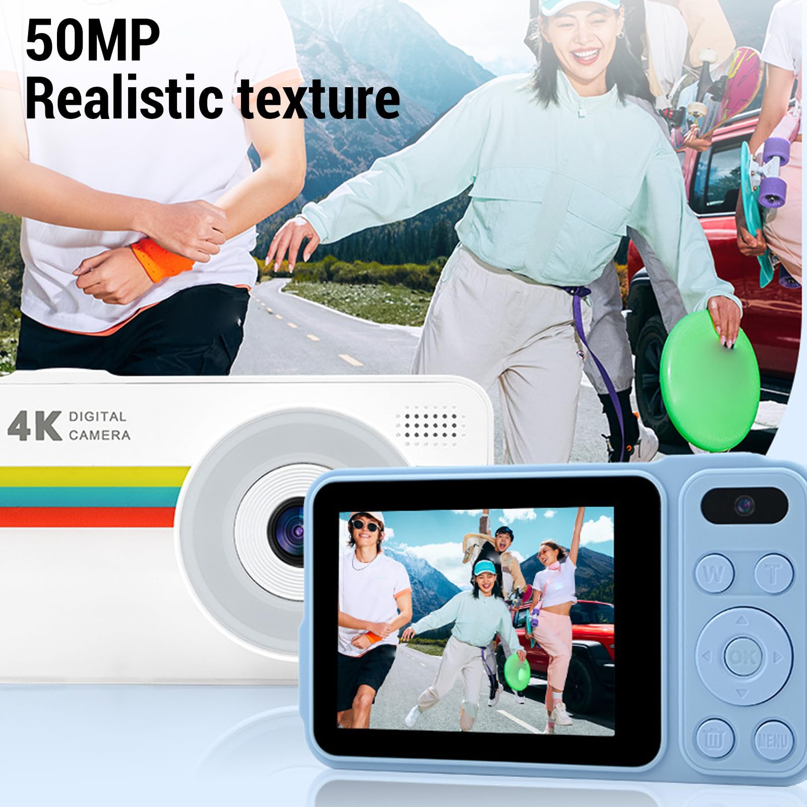 Fotocamera Digitale 4K per Fotografia, Fotocamere Vlogging HD da 50 MP con Fotocamera da Viaggio per Adolescenti per Adolescenti a Doppio Lente Schermo da 2,8 Pollici per (BLUE)