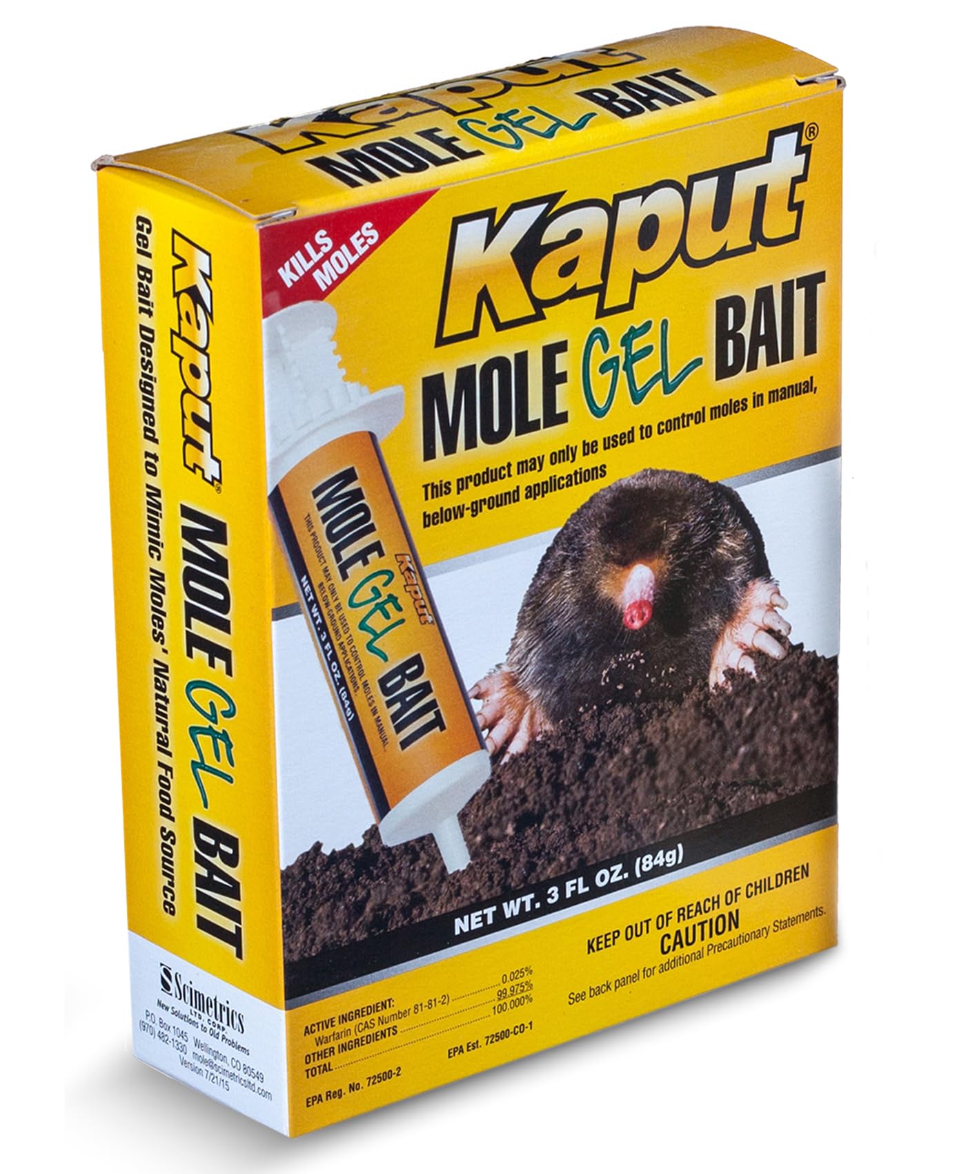 Kaput Mole Bait Gel, Ready-to-Use Warfarin Mole Killer for Lawns for Rodent Control, Direct Tunnel Injection, Effective Mole Removal, 0.025% Warfarin, Easy Application, (3 oz Tube)