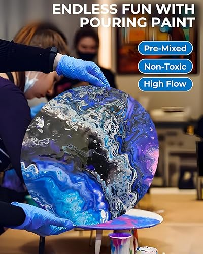 Miniatura 6 de Nicpro Juego de Pintura Acrílica para Vertido a Granel Grande de 8 Colores (33.8 oz, 1000 ml) Kit de Suministros de Pintura de Vertido Artístico