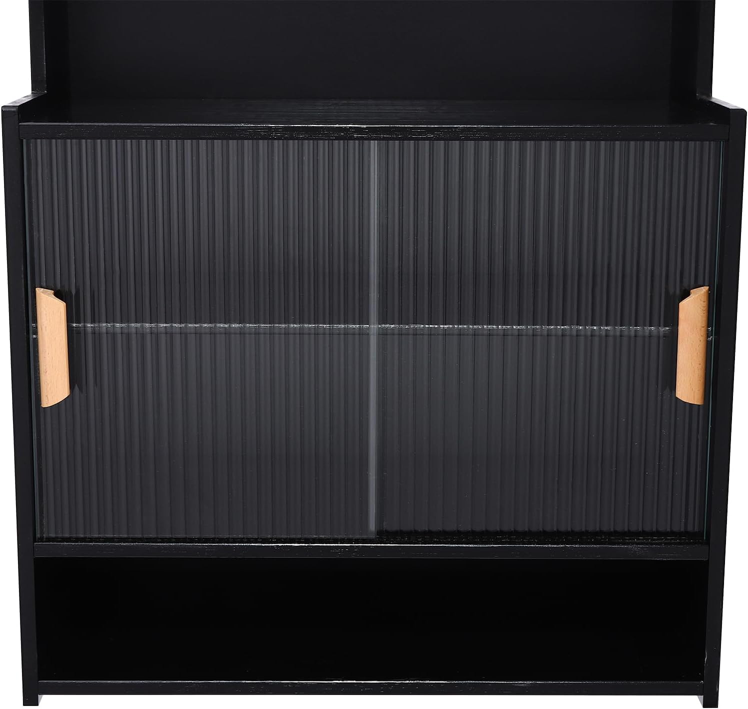 Kitchen Pantry Sideboard with Compartment, Floor Standing Standing Storage Shelf, Black Storage Cabinet with 2 Sliding Glass Doors, Used for Cutlery, Coffee Cups, Household Items, Snacks, Books