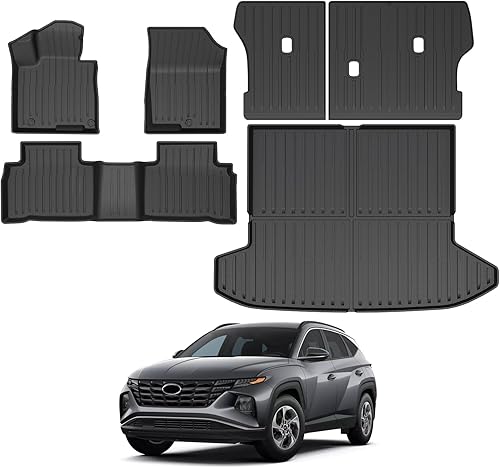 BEEGROW Alfombrillas de asiento y forro de carga para accesorios Hyundai Tucson 2022 2023, protectores de respaldo TPE con forro de velcro para