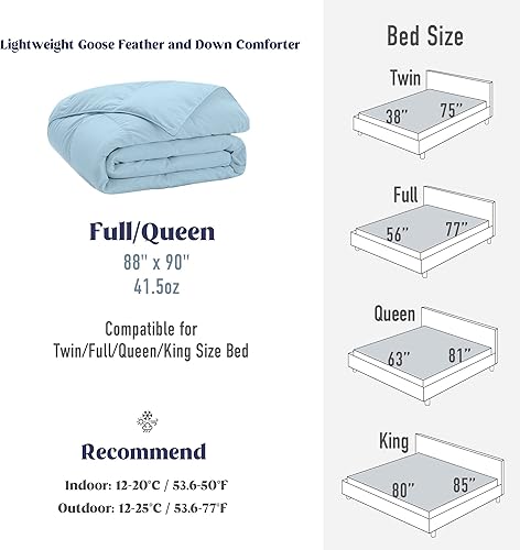 Miniatura 6 de puredown Edredón de plumas de ganso tamaño matrimonialqueen, relleno de edredón ligero, manta de verano para cama, carcasa ultrasuave silenciosa,