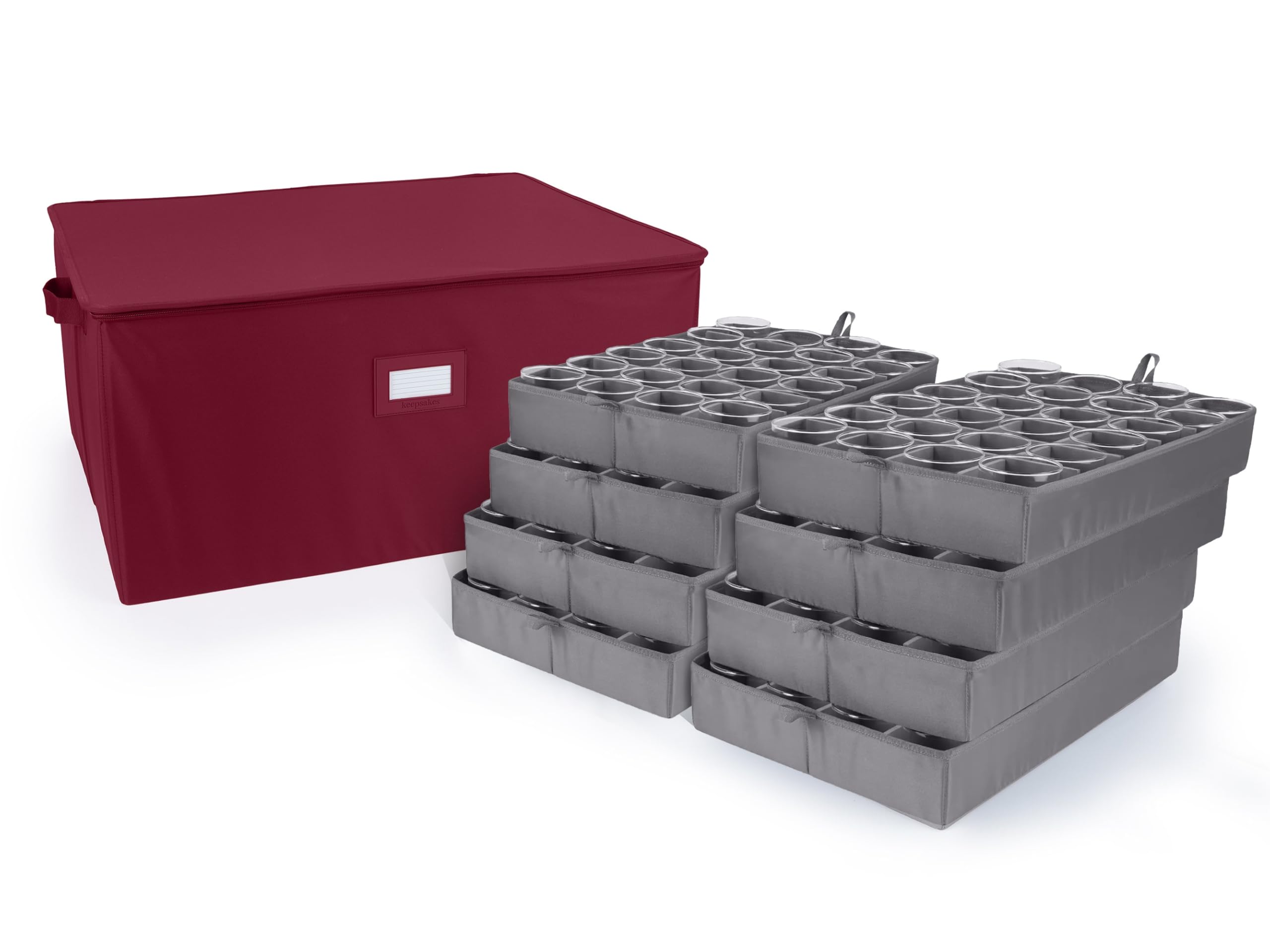 Covermates Keepsakes China Cups and Coffee Mugs Storage Box – Stackable, Reinforced Handles, China Storage, Scarlett Red