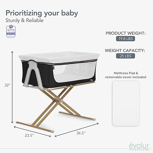 Miniatura 3 de Evolur Orabelle Moisés de noche para bebé, ligero y portátil, cinco posiciones de altura ajustable, fácil de plegar y transportar moisés de viaje