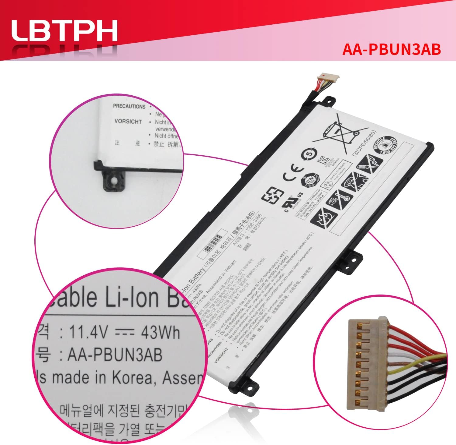 AA-PBUN3AB AA-PBUN3QB Compatible Laptop Battery Replacement for Samsung Notebook 5 NP550XTA-K0 NP550XTA-K01US NP530E5M NP740U NP740U3L NP740U5L NP730QAA Odyssey NP800G5M Series 11.4V 43Wh