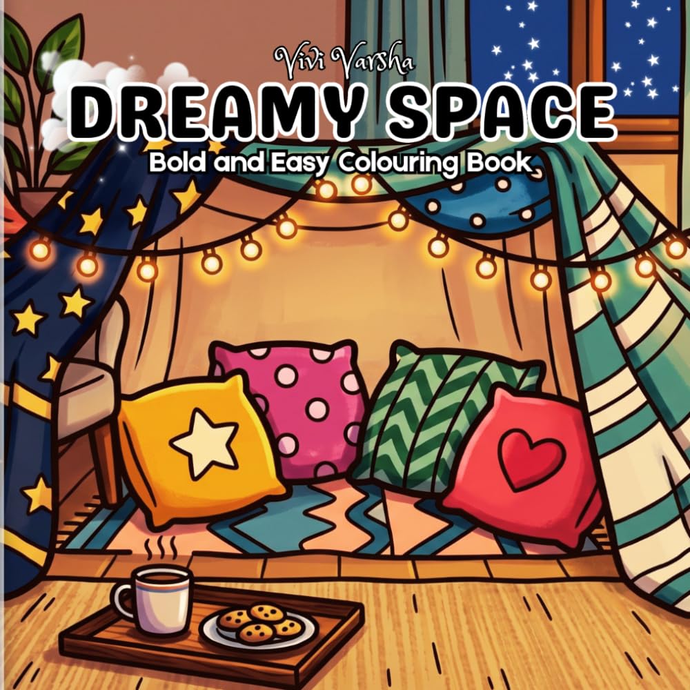 Dreamy Space: Bold and Easy Coloring Book featuring Simple Aesthetic Interiors, Tiny Cafes, and Relaxing Rooms for Stress Relief